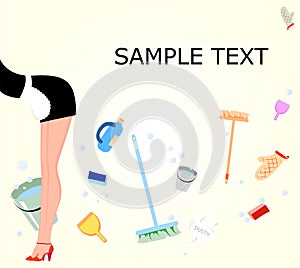 Housemaid cleans the house