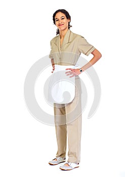 Housemaid woman white background.