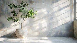Houseplant in a pot on the background of a concrete wall, soothing rhythms that induce a sense of calm and harmonize the