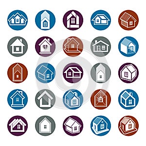 Houses abstract icons, can be used in advertising and as branding in real estate business and construction. Set of simple