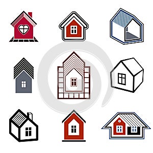 Houses abstract icons, can be used in advertising and as branding in real estate business and construction. Set of simple