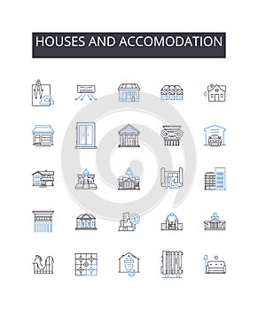 Houses and accomodation line icons collection. Documentation, Records, Forms, Contracts, Agreements, Reports, Papers