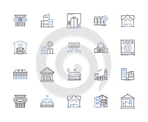 Houses and accomodation outline icons collection. Home, Accommodation, Residence, Abode, Lodging, Domicile, Dwelling