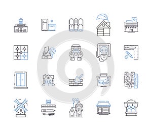 Houses and accomodation outline icons collection. Home, Accommodation, Residence, Abode, Lodging, Domicile, Dwelling