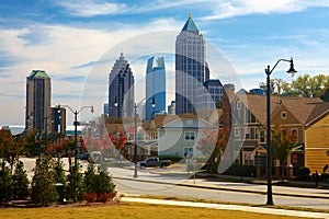 Houses against the midtown. Atlanta, GA. USA.