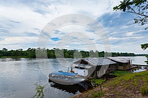 Houses along Amazonas river. Brazilian panorama