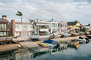 Houses along a canal on Balboa Island, in Newport Beach, Orange County, California