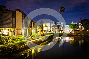 Houses along the Venice Canals at night, in Venice Beach