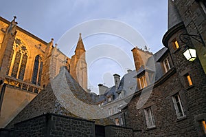 Houses araund the Cathedral of Saint Vincent de Saint-Malo, Brittany, France