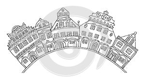 Houses around the square, coloring page