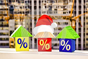 The houses on the background of building a new home . Christmas sale real estate