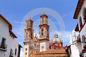 Houses with the baroque cathedral in Taxco guerrero mexico III