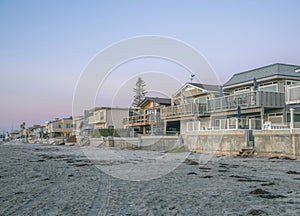 Houses with beach and seashore views at Del Mar Southern California at sunset