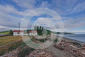 Houses by beach and water in Discovery Park of Seattle, USA