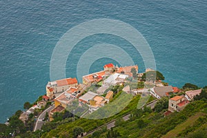 Houses beneath The Terrace of Infinity or Terrazza dell`Infinito, Villa Cimbrone, Ravello  village, Amalfi coast of Italy photo