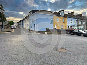 Houses in a block in an Irish city. Asphalted road