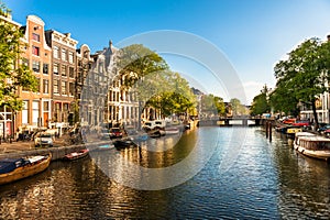 Houses and Boats on Amsterdam Canal