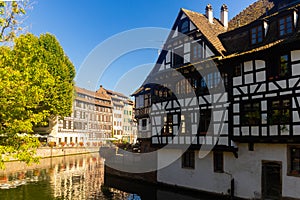 Houses and canals of French town Strasbourg