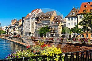 Houses and canals of French town Strasbourg