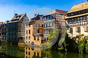 Houses and canals of French town Strasbourg