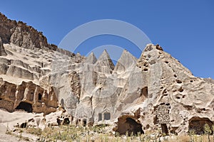 Houses carved in the rock. Ilhara valley. Selime, Cappadocia, Turkey