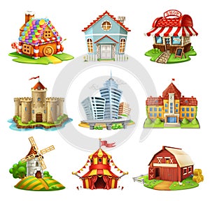 Houses and castles. Buildings vector icons set