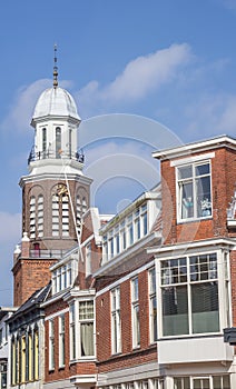 Houses and church tower in the center of Winschoten