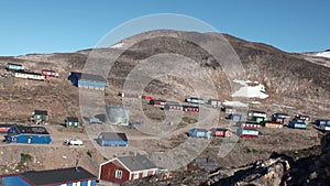 Houses in the city on the shores of Arctic Ocean in Greenland.