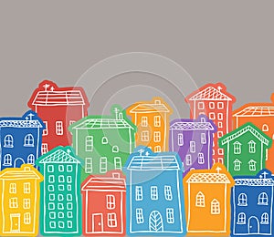 Houses colored doodles