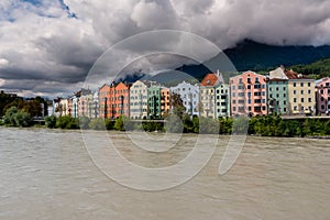 Colored houses mear the river in Innsbruck photo