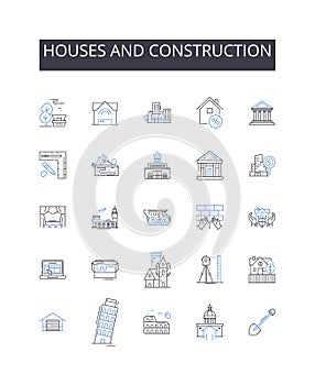 Houses and construction line icons collection. Domicile, Dwelling, Residency, Habitat, Abode, Home, Shack vector and