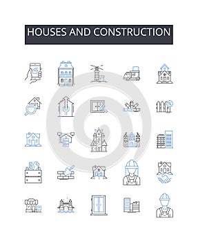 Houses and construction line icons collection. Domicile, Dwelling, Residency, Habitat, Abode, Home, Shack vector and