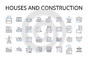 Houses and construction line icons collection. Domicile, Dwelling, Residency, Habitat, Abode, Home, Shack vector and