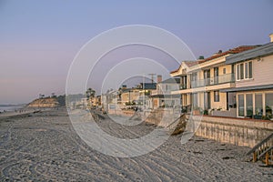 Houses at Del Mar Southern California with beach and seashore views at sunset