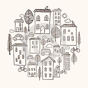 Houses doodles in circle