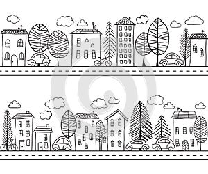 Houses doodles seamless pattern
