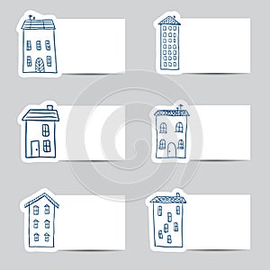 Houses doodles on small cards