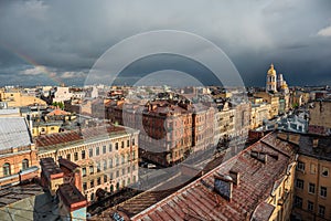 Houses in downtown center of Piter or St. Petersburg, panoramic view from rooftop