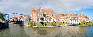 Houses and draw bridge in old town of Enkhuizen, Noord-Holland,