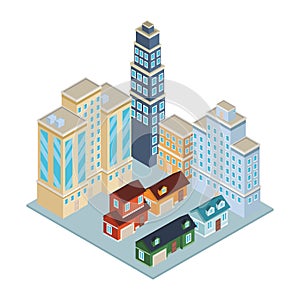 Houses and edifices isometric photo