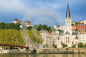 Houses on the embankment in Lyon