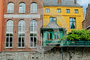 Houses on embankment of  Sambre river in Namur. Belgium
