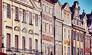 Houses facades at Poznan Old Market Square, Poland.