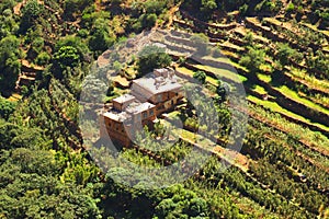 Houses and fields in the mountains of Yemen, Taiz photo