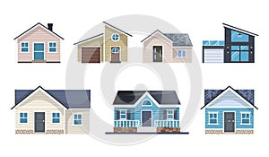 Houses flat vector icon. Modern homes with vinyl siding panel illustration.