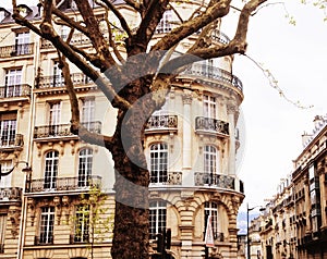 houses on french streets of Paris. citylife concept, black balcony lace