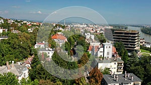 Houses with gardens in Budapest, summer aerial 4K view