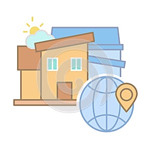 Houses global location icon. Simple line, outline vector elements of color real estate market icons for ui and ux, website or