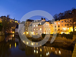 Houses in Grund, Luxembourg City, At Night