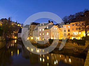 Houses in Grund, Luxembourg City, At Night photo